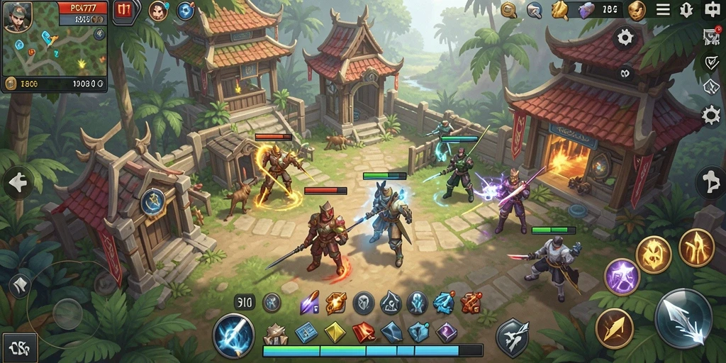 Screenshot gameplay PCX777 menunjukkan aksi pertarungan strategis yang menarik.