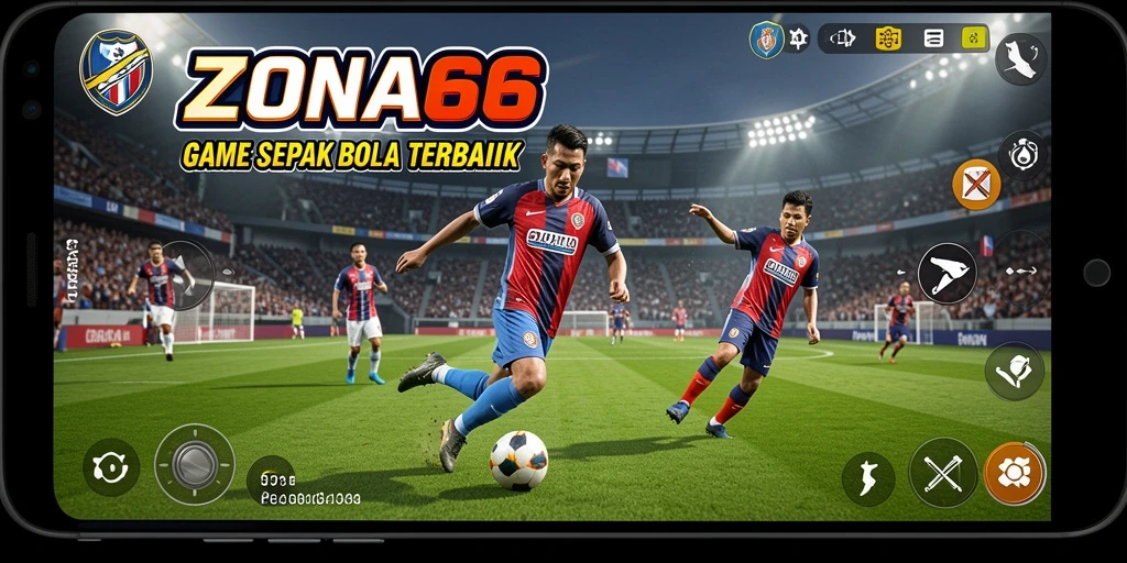 Tampilan gameplay ZONA66 yang mendebarkan dengan aksi sepak bola nyata.